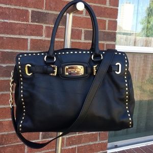 Michael Kors Large Hamilton Satchel Black and Gold